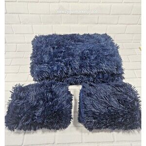 Fluffy Duvet Cover full Size Plush Shaggy Faux Fur Comforter Navy Blue & 2pillow